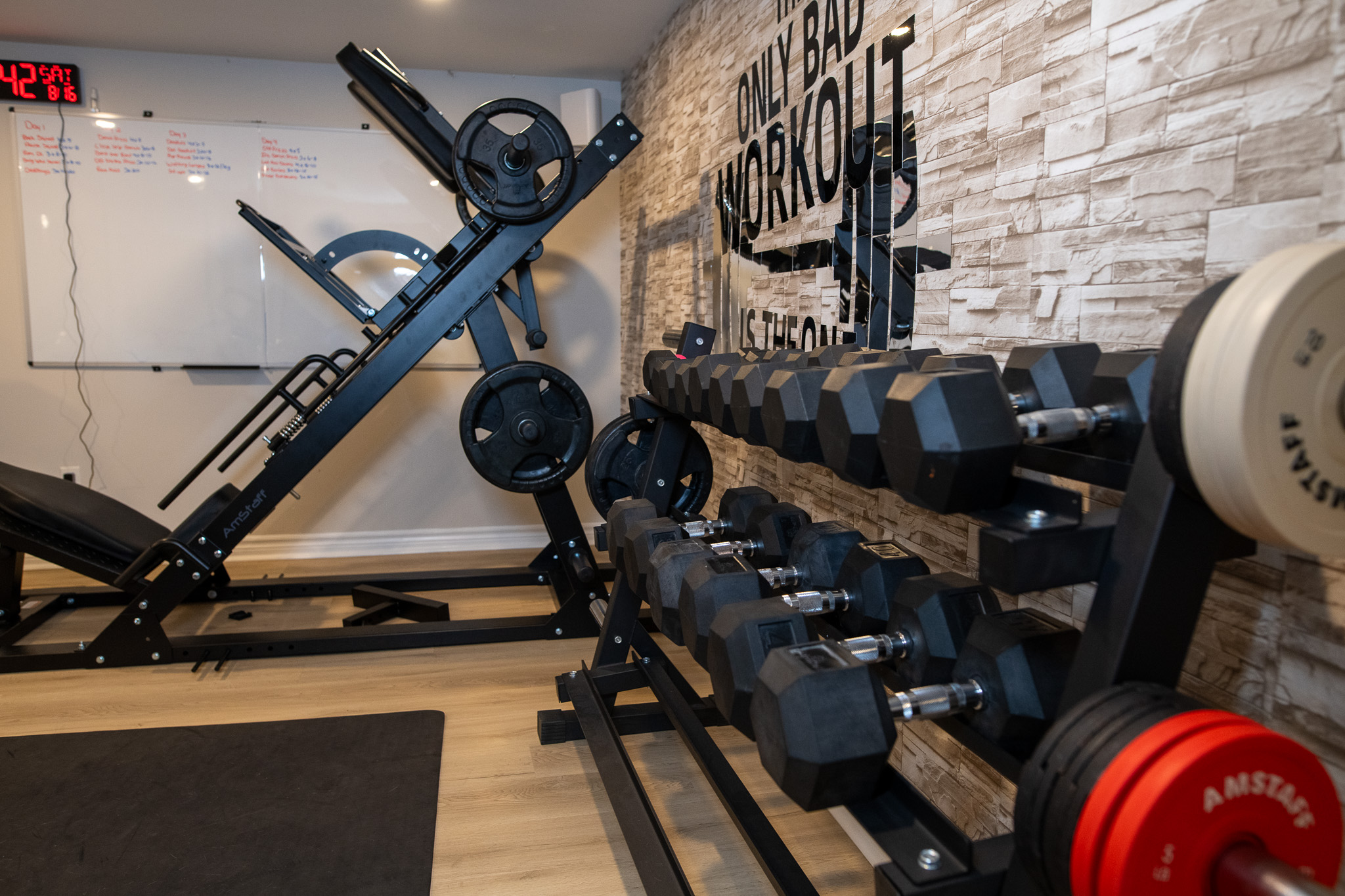 Strength equipment and dumbbells in the studio